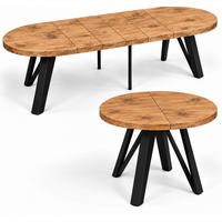 ESSTISCH rund ausziehbar 100/300/76 cm, Eiche Craft, 54 cm Tischplatte + Industrial Metallgestell Schwarz - Eichefarben/Schwarz, Holzwerkstoff/Metall (100/300/76cm) - Damale Möbel