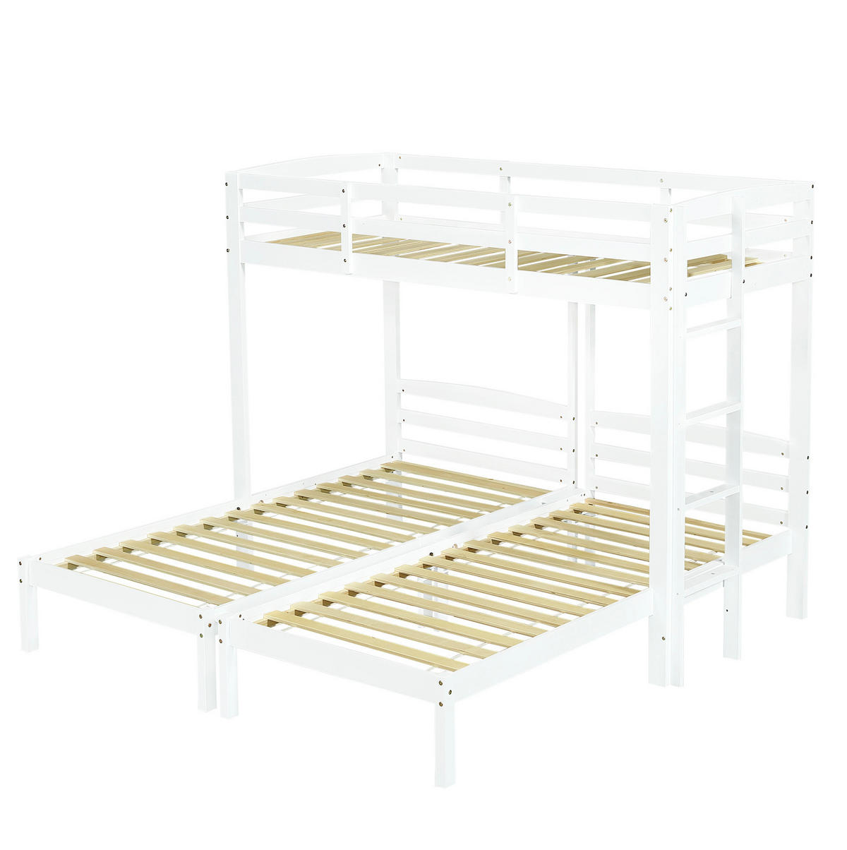 POSCHODOVÁ posteľ, 90/200 cm, masívne drevo biele, trojlôžková s bočným rebríkom - biela, drevo (90/200cm) - BEAOK