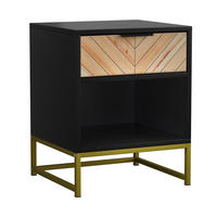 NACHTTISCH 43 cm Schwarz & Natur – Nachtkonsole mit Schublade & Metallbeinen Industrial - Naturfarben, Holzwerkstoff (43/55/40cm) - Urban Meuble