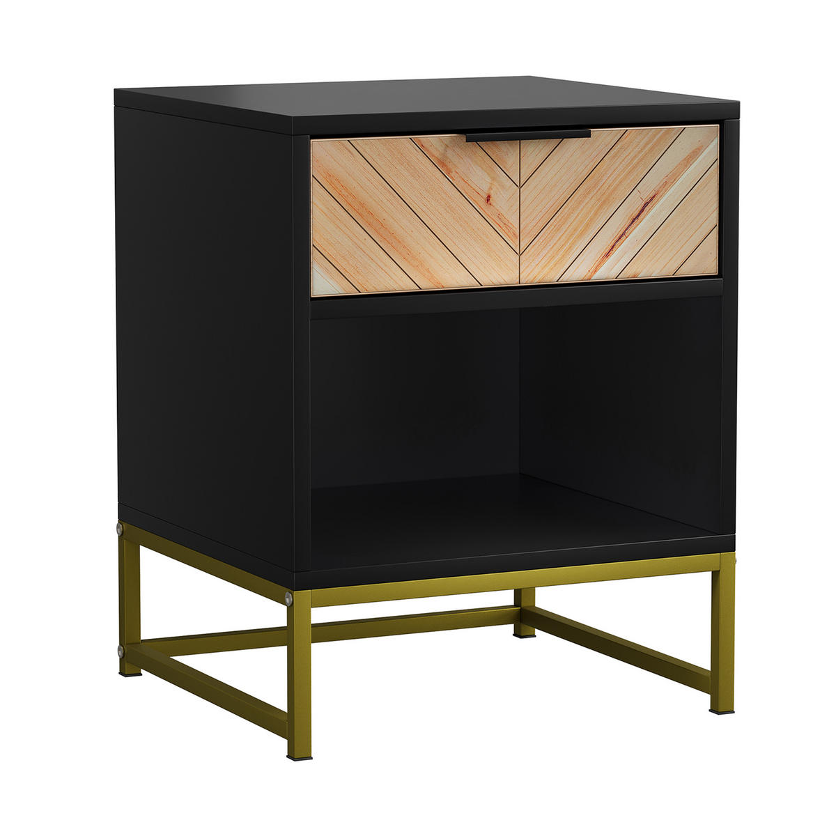 NACHTTISCH 43 cm Schwarz & Natur – Nachtkonsole mit Schublade & Metallbeinen Industrial - Naturfarben, Holzwerkstoff (43/55/40cm) - Urban Meuble