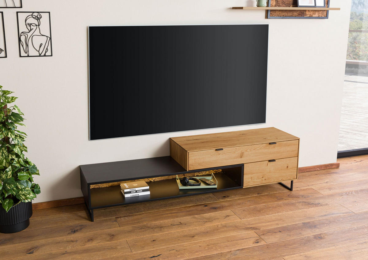 LOWBOARD Wildeiche 200x43x52 natur geölt LINDAU #27 - Naturfarben, Holz (200/52/43cm) - Massivmoebel24
