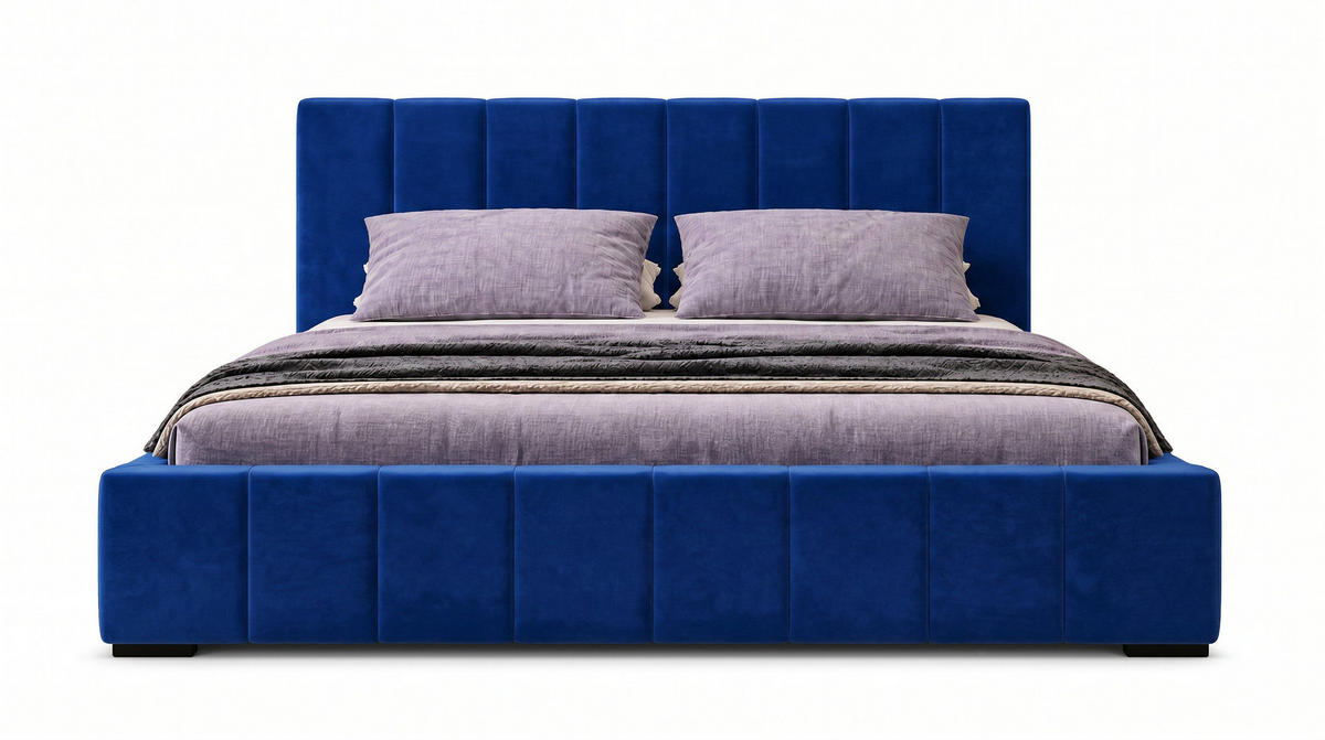 MARPUR Polsterbett NERO 180x200 cm mit Bettkasten und Lattenrost, Dunkelblau - Chromfarben/Dunkelblau, Holz/Holzwerkstoff (180/200cm) - Marpur