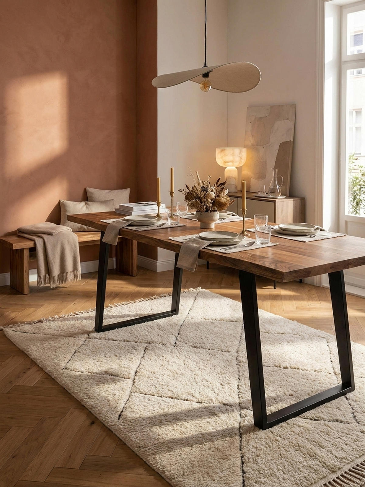 ESSTISCH Massivholz Baumkante Metall U-Gestell Handgefertigt ATOLL, Goldbraun-Schwarz 180x90x76 cm - Schwarz/Braun, Holz/Metall (90/180/76cm) - KADIMA DESIGN