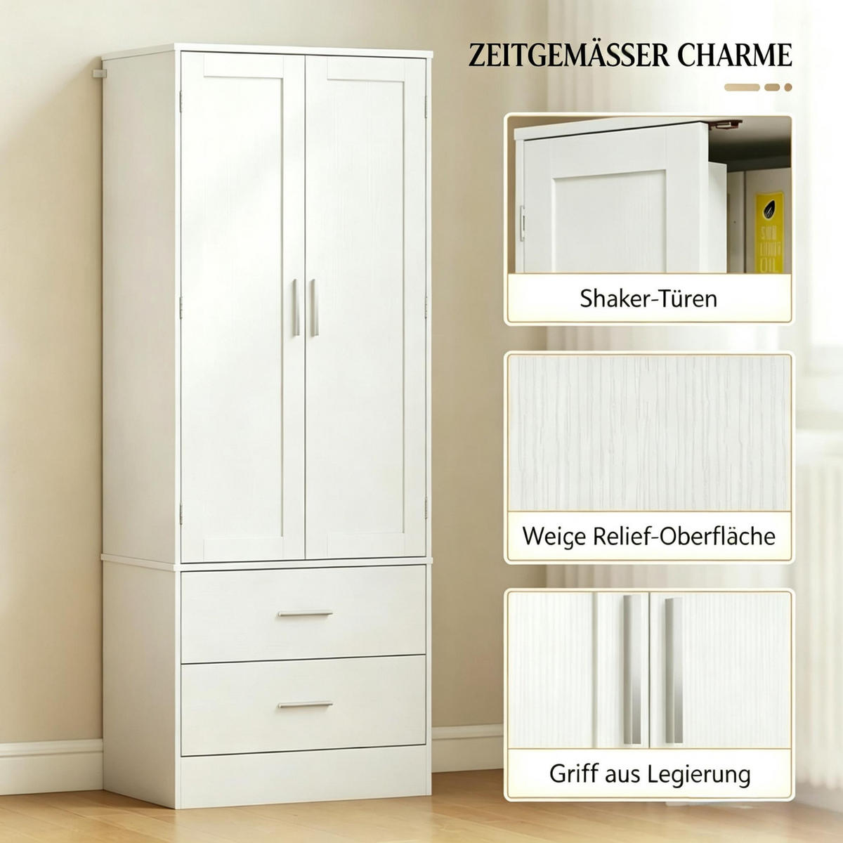 HIGHBOARD DE-38832 60/40/159 cm 2 Türen und 8 Gewürzfächer Weiß - Weiß, Holzwerkstoff (60/159/40cm) - ComfortXL