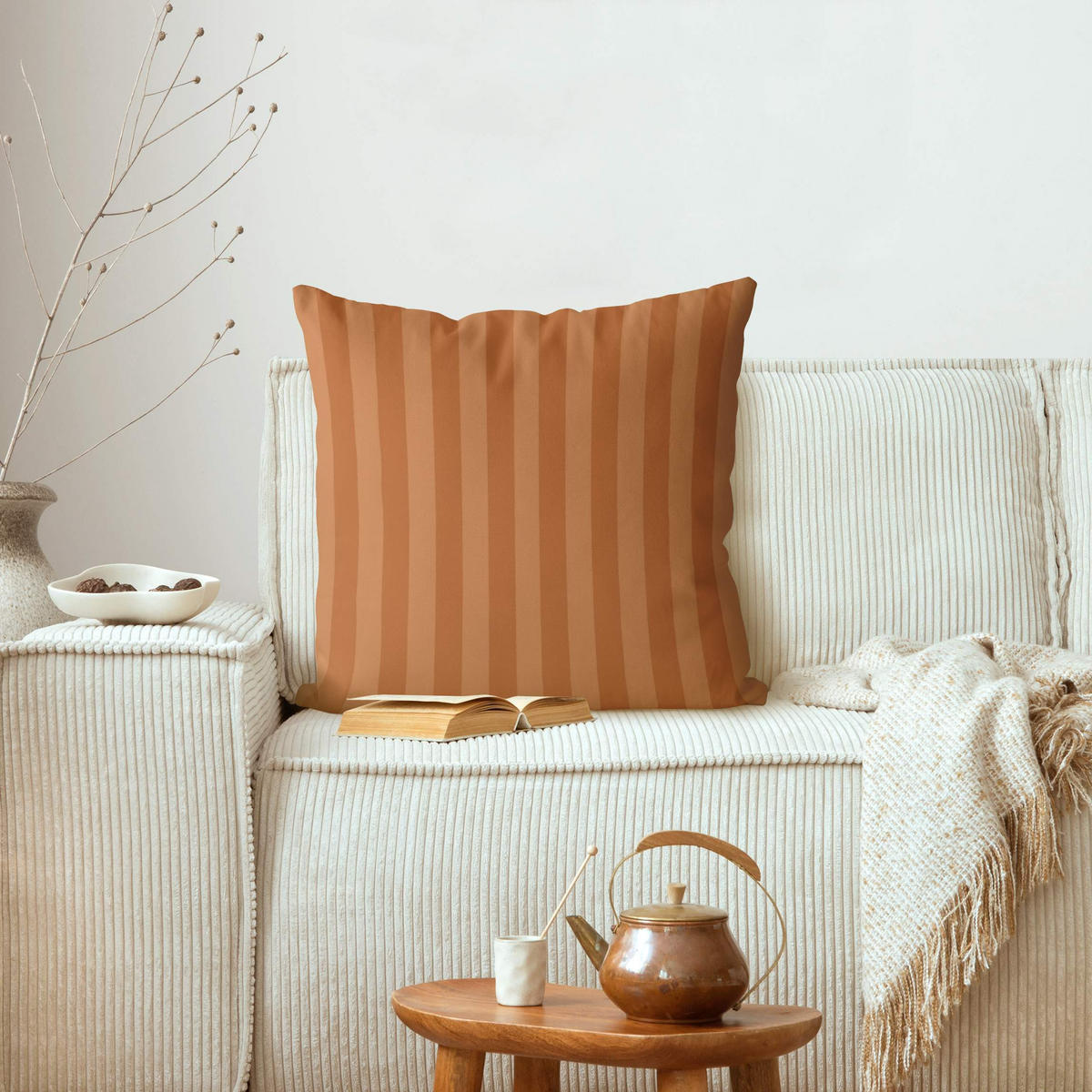 KISSENBEZUG Apricot Streifen 40/40 cm - Orange, Textil (40/40cm) - Bilderwelten