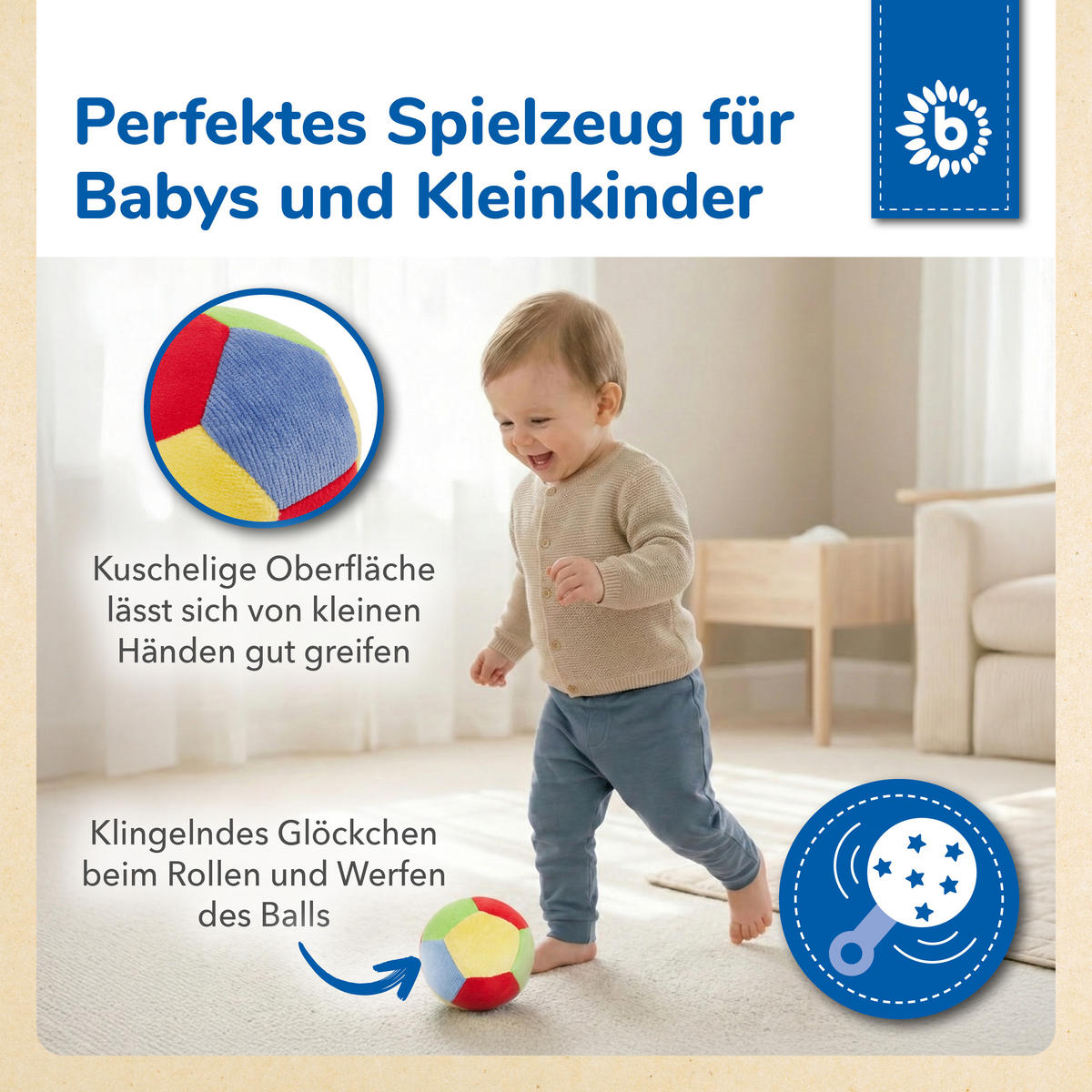 RASSEL Ball Kleinkinder - ab 6 Monat - Multicolor, Textil (11/11cm) - Bieco Spielwaren