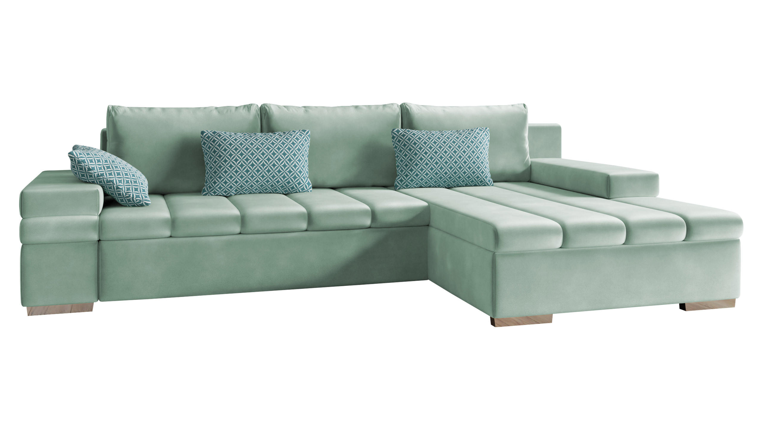 ECKSOFA Bangkok, Seite: Rechts - Silberfarben/Mintgrün, Holz/Textil (310/175cm) - MIRJAN24