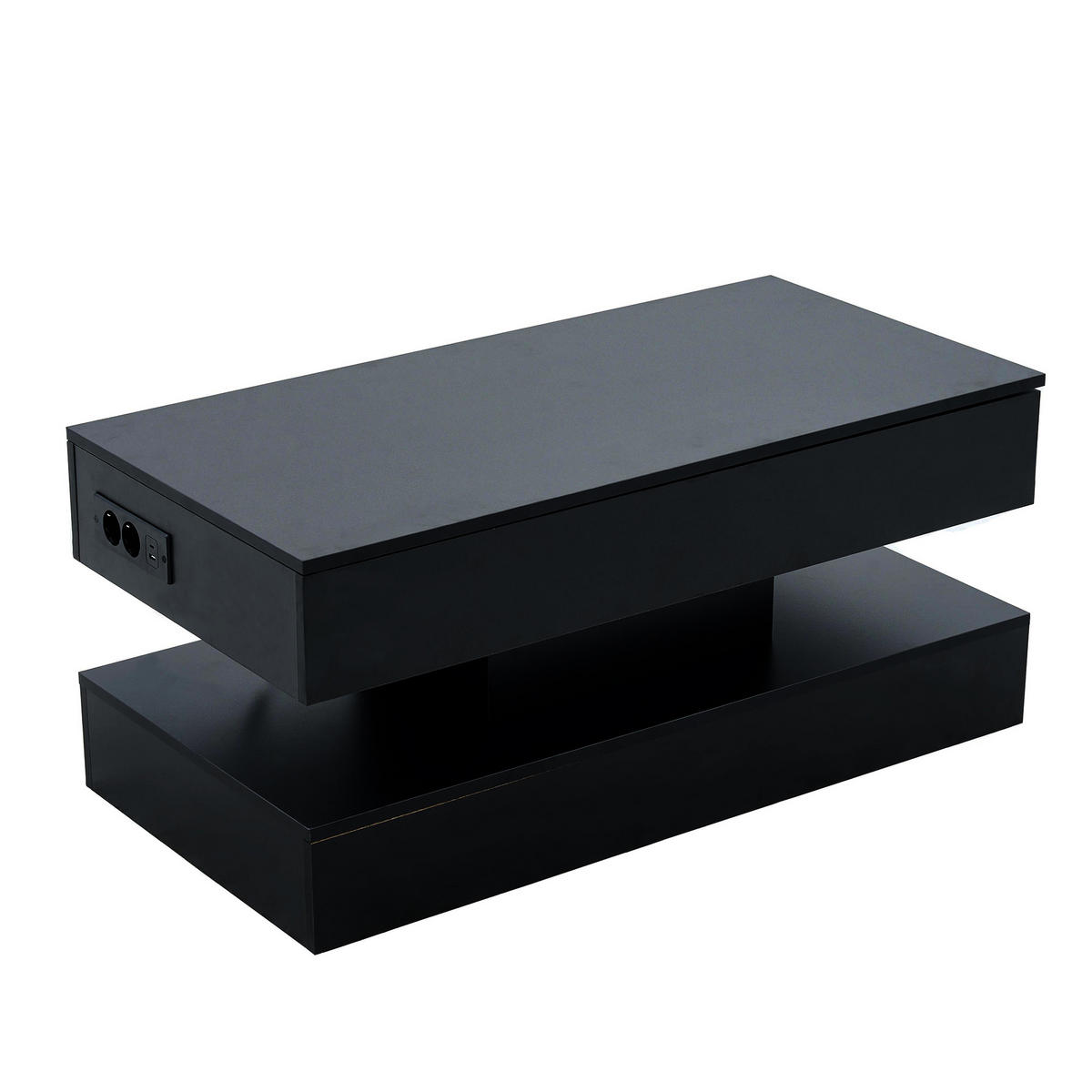 COUCHTISCH Schwarz 100/50/42 cm mit Hebefunktion, LED-Beleuchtung und Steckdosen - Schwarz, Holzwerkstoff (50/100/42cm) - PANGIVO