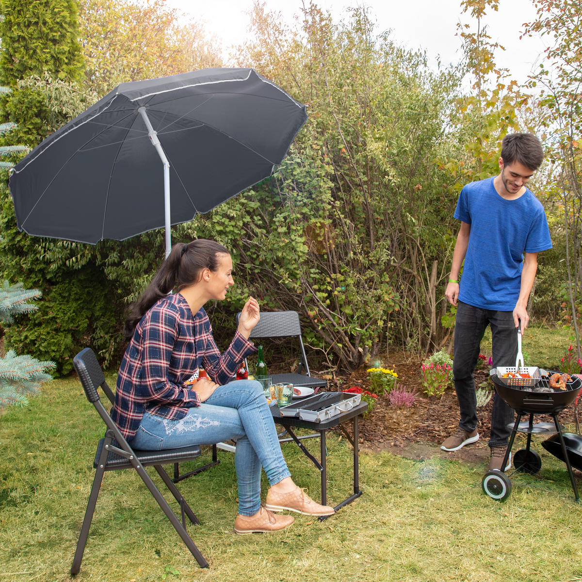 SONNENSCHIRM - Grau, Textil/Metall (180/180cm) - Relaxdays