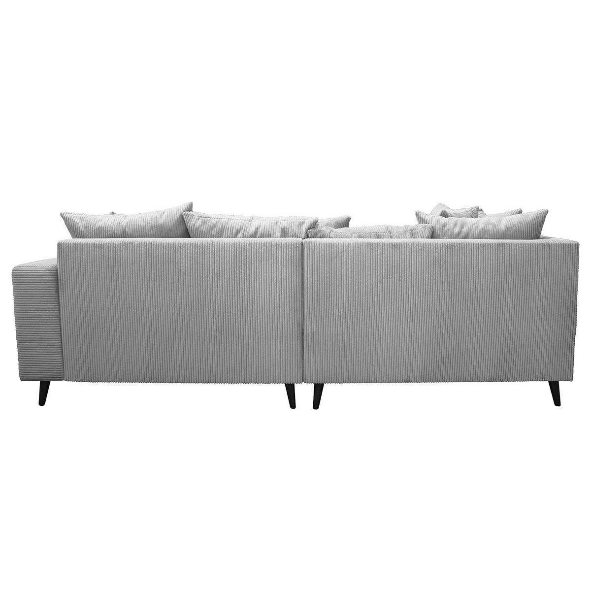 ECKSOFA mit Ottomane und Hocker - Hellgrau/Schwarz, Birkenholz/Textil (247/174cm) - home24