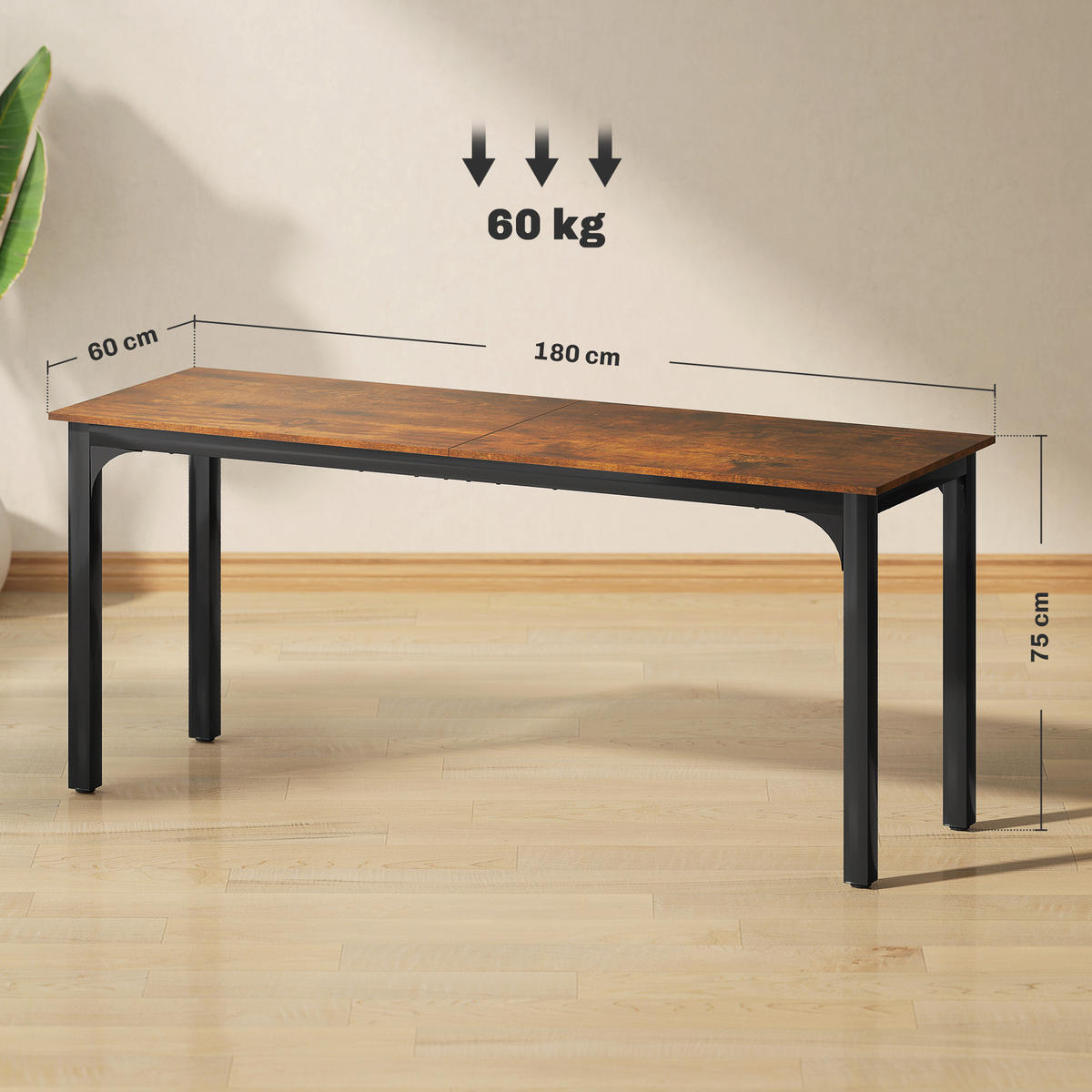 SCHREIBTISCH Computertisch Bürotisch mit Industrie-Design, Stahlgestell Braun - Schwarz/Braun, Holzwerkstoff/Metall (180/60/75cm) - HOMCOM