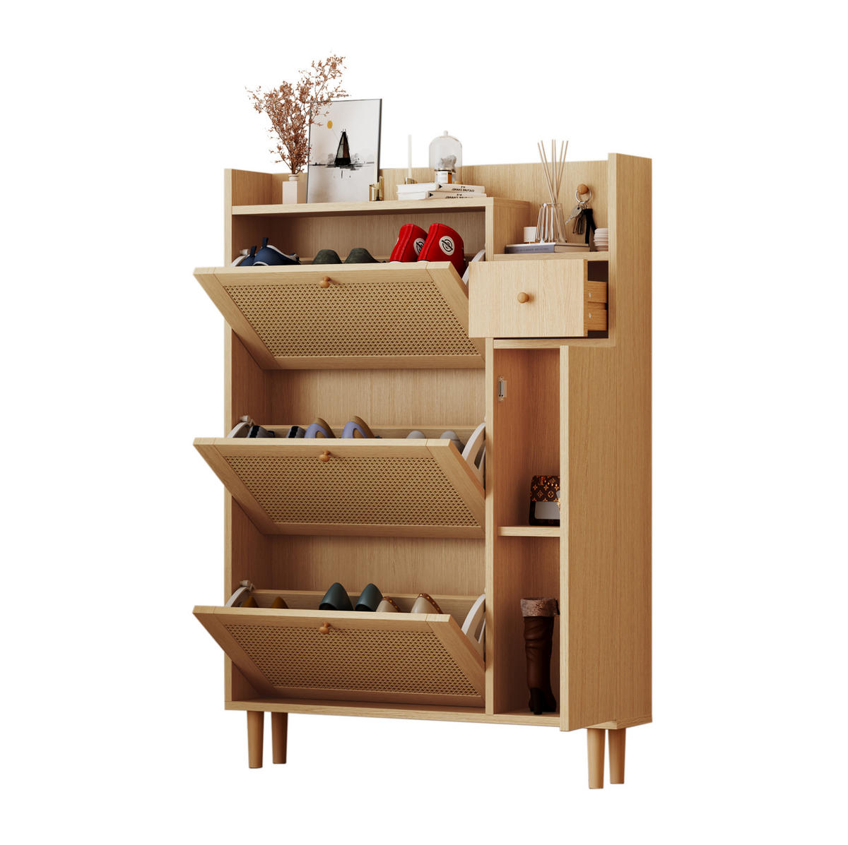 SCHUHSCHRANK 90/17/125 cm Natur aus MDF mit 3 Klappen - Naturfarben, Holzwerkstoff (90/125/17cm) - OKWISH