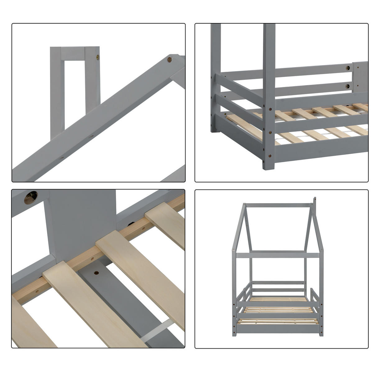 KINDERBETT 90/200 cm Grau aus Kiefernholz mit Rausfallschutz - Grau, Holz (90/200cm) - OKMYHOME
