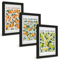 BILDER SET 3er Set - 20x30 cm Schwarzer Rahmen - Fruchtige Zitrus-Pastellmuster - Schwarz, Kunststoff (20/30cm) - TULUP