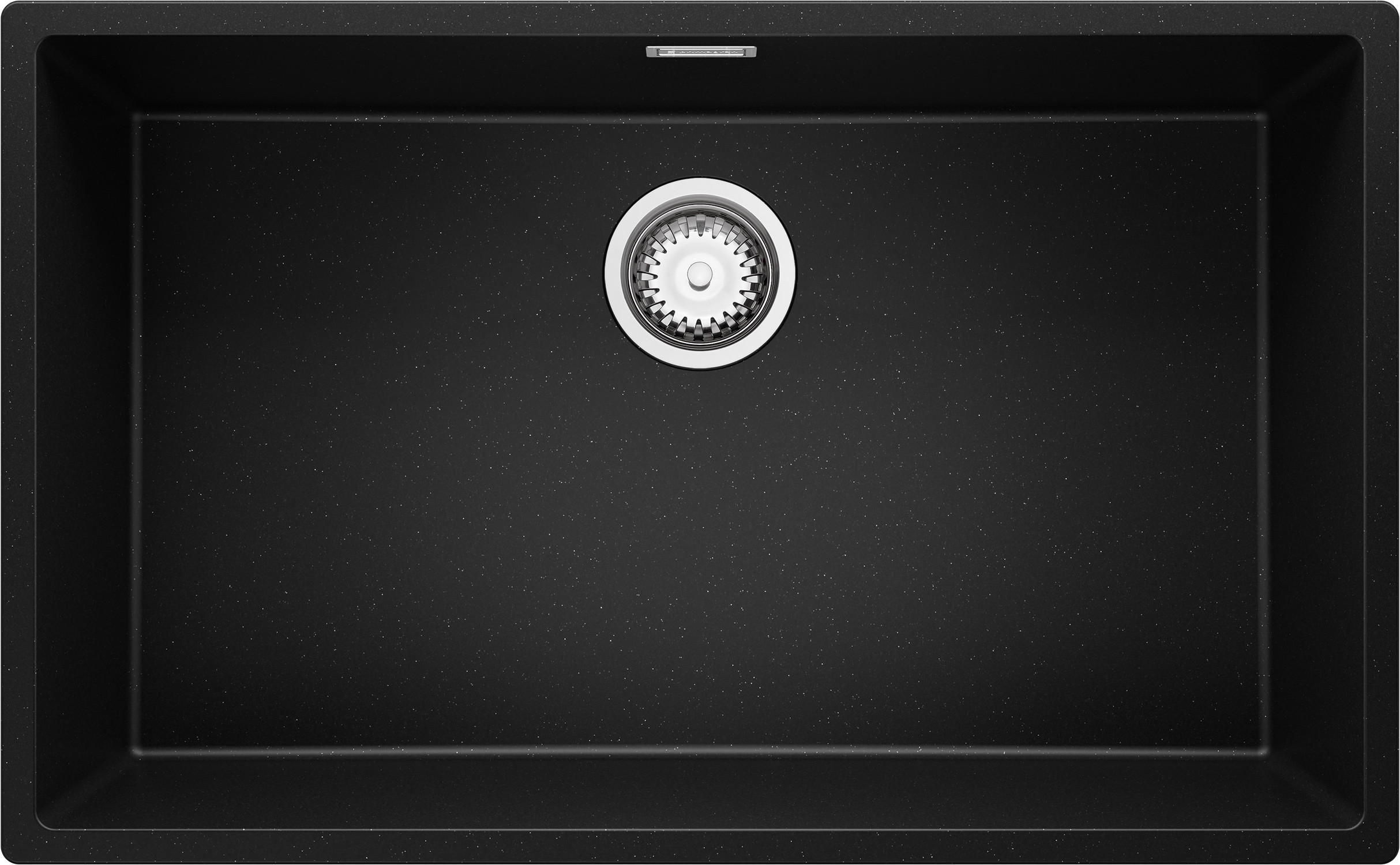 UNTERBAUSPÜLE GRANIT London, 2-er set Schwarz Metallic 76/47 cm 1 Becken + Ablauf-Set ab 80er Unterschrank - Chromfarben/Schwarz Hochglanz, Kunststoff (76/20/47cm) - Primagran