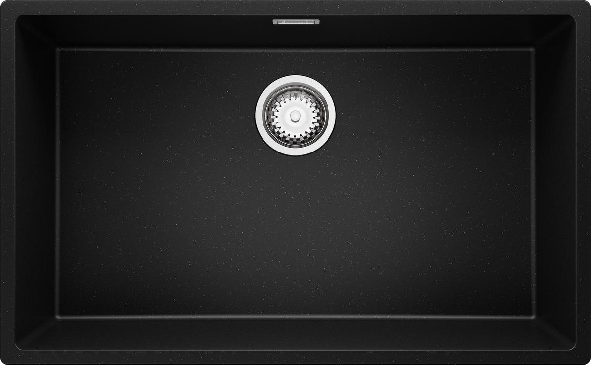 UNTERBAUSPÜLE GRANIT London, 2-er set Schwarz Metallic 76/47 cm 1 Becken + Ablauf-Set ab 80er Unterschrank - Chromfarben/Schwarz Hochglanz, Kunststoff (76/20/47cm) - Primagran