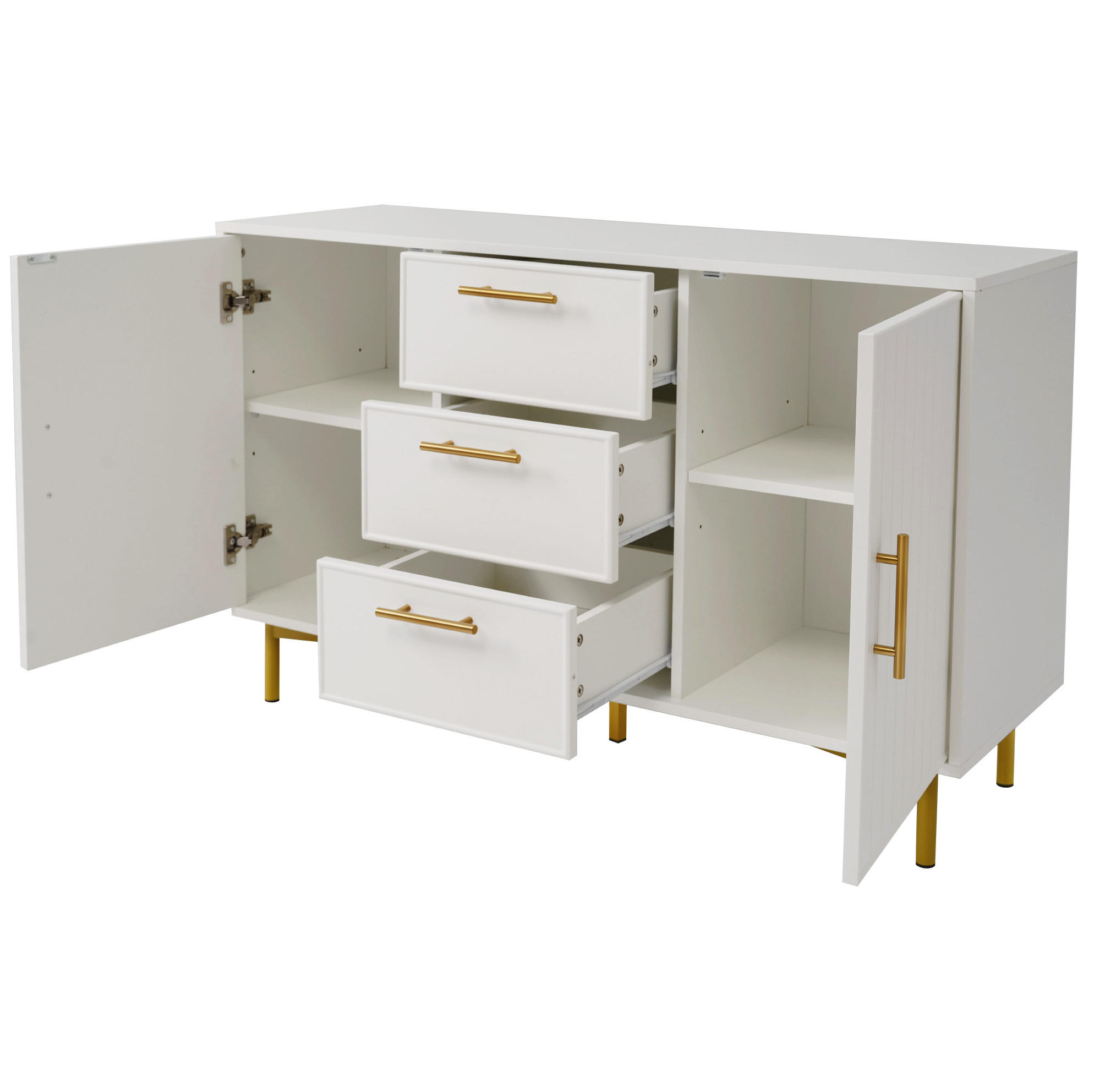 KOMMODE 120/40/75 cm aus Spanplatte mit geriffelten Fronten und verstellbarem Einlegeboden Weiß - Weiß, Holzwerkstoff (120/40/75cm) - Modenvie