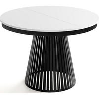 ESSTISCH Naro rund ausziehbar mit Schwarzem Lamellen-Metallgestell, Weiß 120-200/120/76 cm - Schwarz/Weiß, Holzwerkstoff/Metall (120/120/76cm) - WFL GROUP