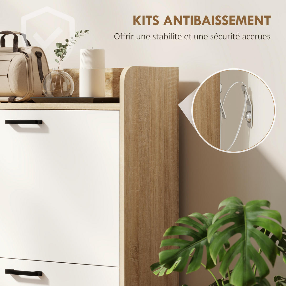 SCHUHKIPPER DE-15068 2 Klapp-Schubladen, 3 Seitenfächer, für 15 Paar Schuhe Naturholz - Naturfarben, Holzwerkstoff (83/90.5/24cm) - ComfortXL