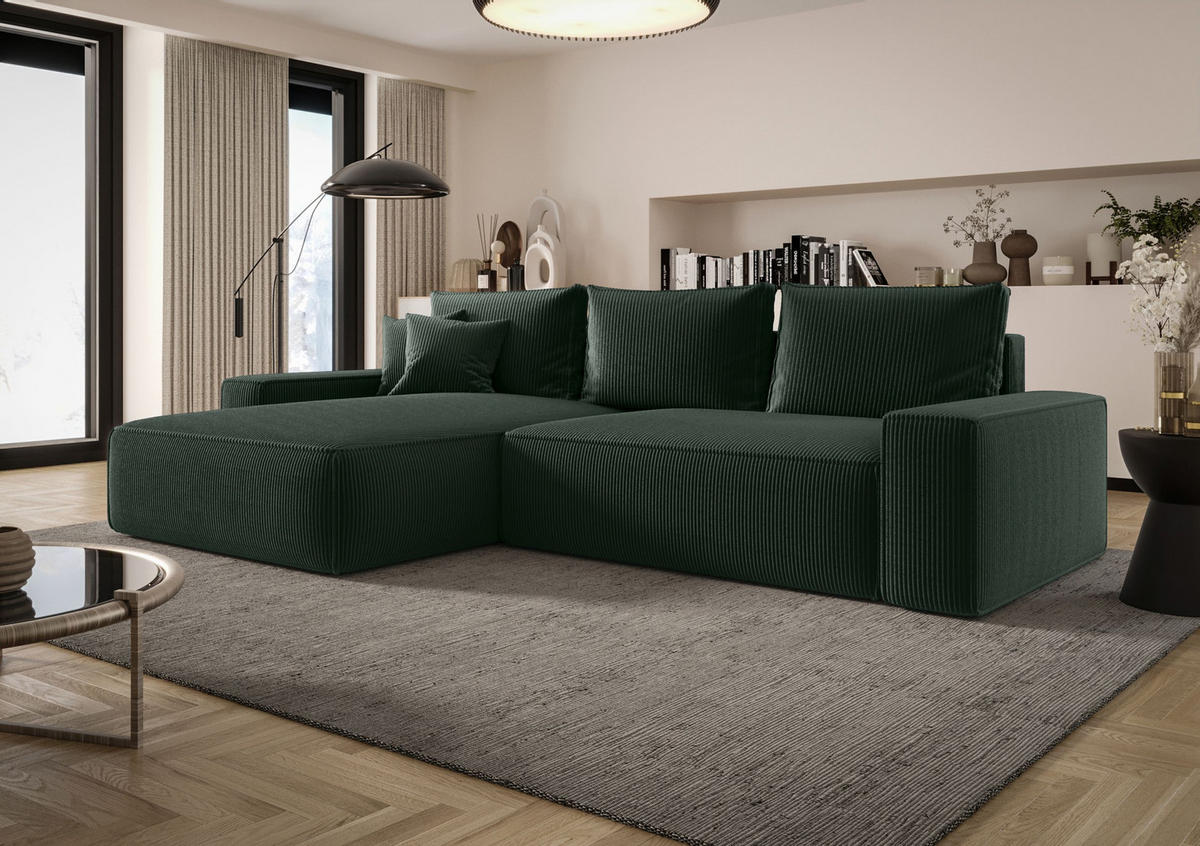 ECKSOFA MONA mit Schlaffunktion POSO 14 Links - Dunkelgrün, Textil (175/280cm) - Bedante