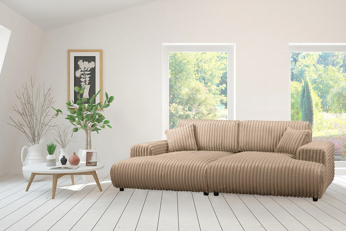 BIGSOFA - Taupe/Schwarz, Kunststoff/Textil (237/79/144cm) - home24