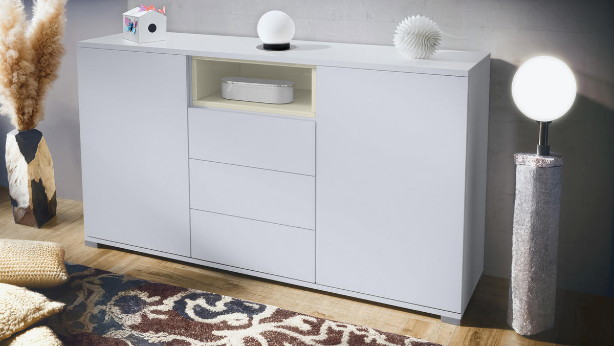 SIDEBOARD Skadu Creme Hochglanz - Creme, Holzwerkstoff (138.5/75.5/35cm) - Vladon