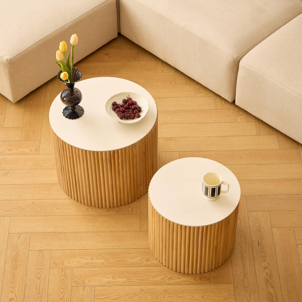 COUCHTISCH (2er set) Rund Braun 50 x 50 x 39 cm - Braun, Holz (50/50/38.5cm) - Nordlys