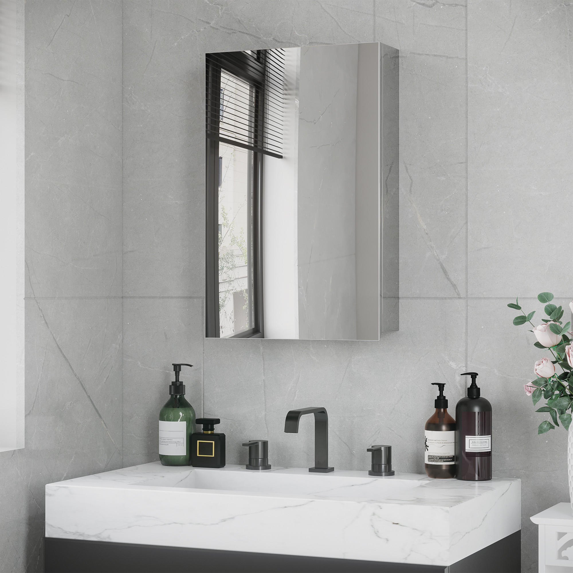 SPIEGELSCHRANK mit 3 Ebenen, für Badezimmer, Schlafzimmer, Edelstahl, Silber - Silberfarben, Glas (12/60/39cm) - Kleankin