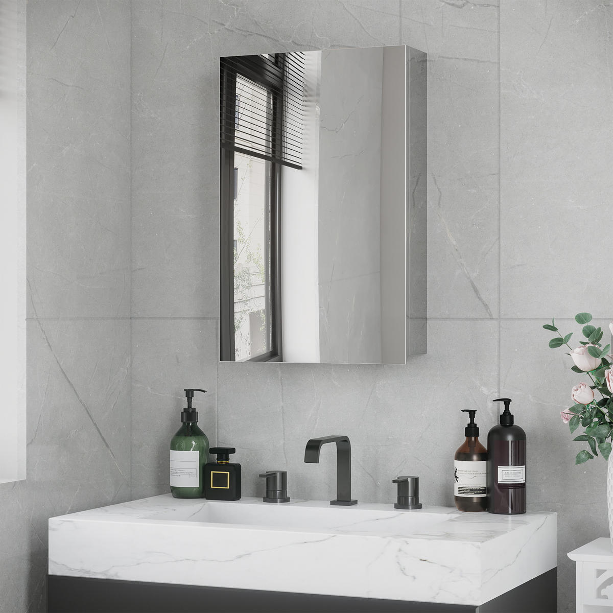 SPIEGELSCHRANK mit 3 Ebenen, für Badezimmer, Schlafzimmer, Edelstahl, Silber - Silberfarben, Glas (12/60/39cm) - Kleankin