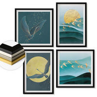 WANDBILDER 4er-Set - 50x50 cm & 40x60 cm Schwarzer Rahmen - Stilvolle Landschaften mit Vögeln - Schwarz, Kunststoff (50/50cm) - ArtPrintCave