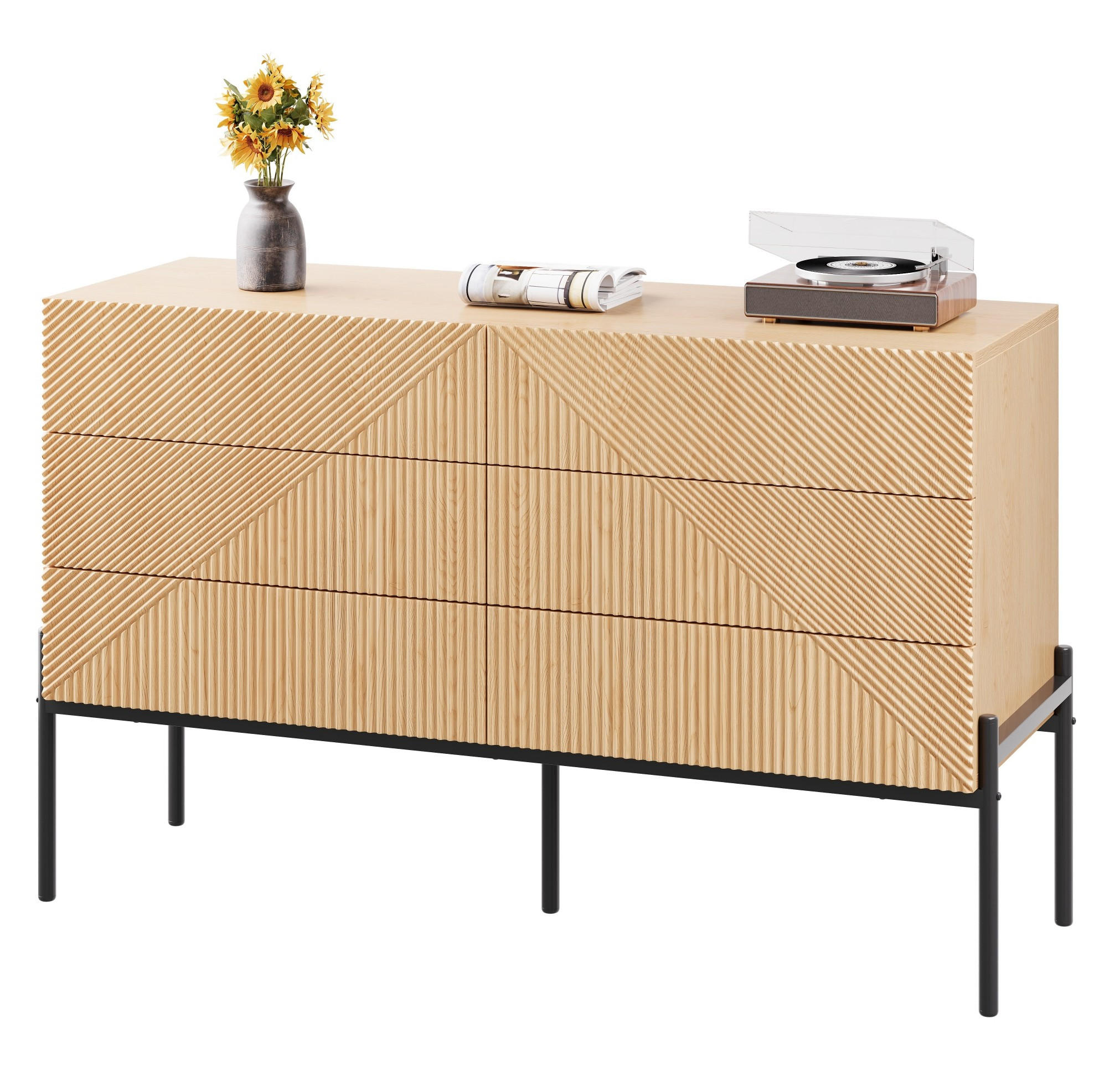 SIDEBOARD 115,5/38/75 cm mit 6 Schubladen in Natur mit 3D-Struktur - Naturfarben, Holzwerkstoff (115.5/75/38cm) - BEAOK