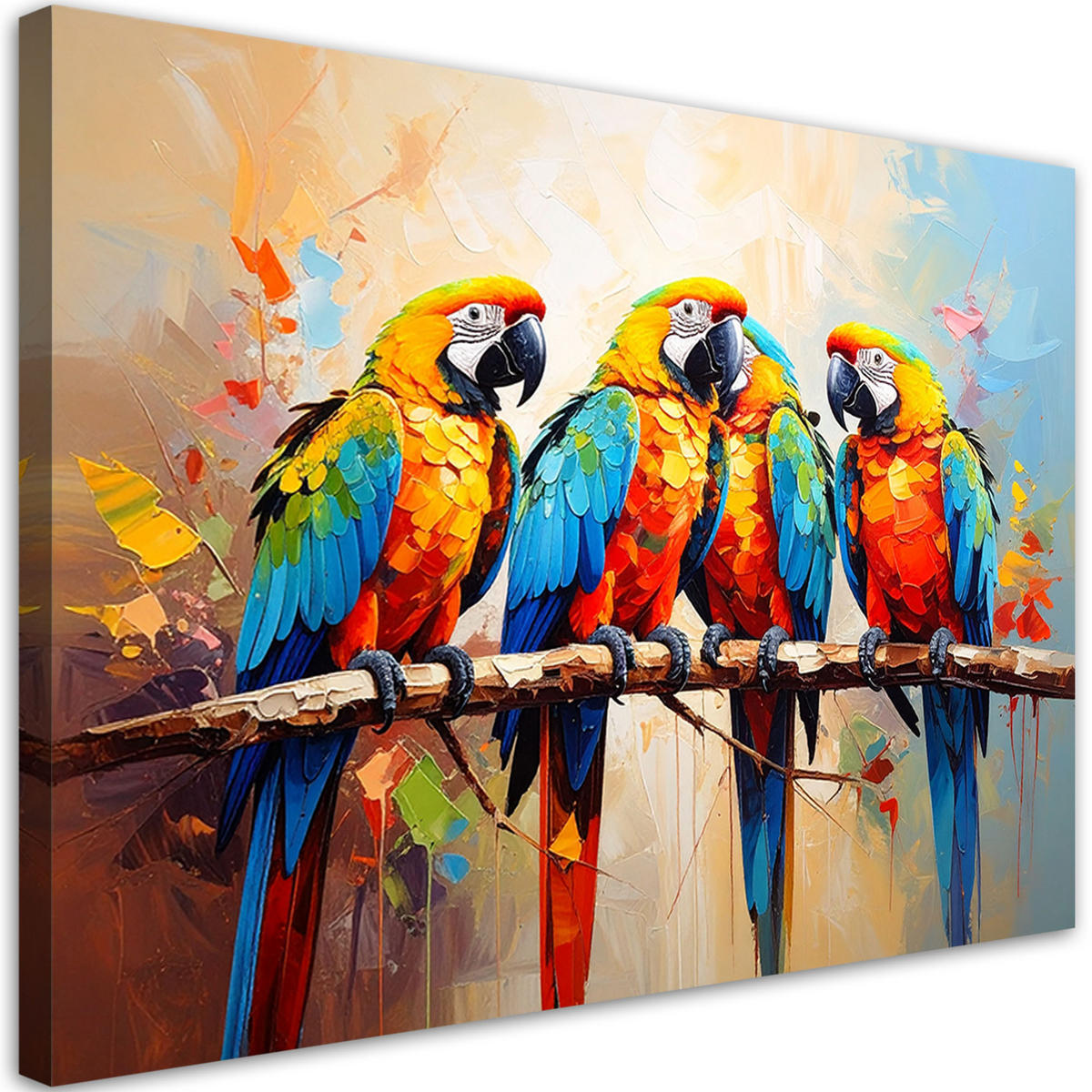 LEINWANDBILD Bunte Papageien Vögel auf einem Ast 120x80cm - Multicolor, Textil (120/80cm) - Feeby