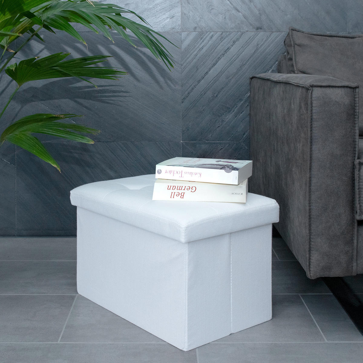 SITZBOX Faltbar mit Stauraum 49/30/30 cm (Weiß) - Weiß, Textil (30/30/49cm) - Intirilife
