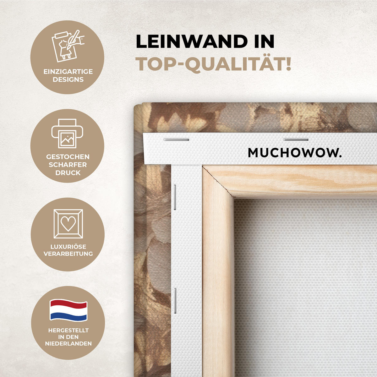 LEINWANDBILD Gesicht - Dame - Blätter - Pinselstriche Wandbilder 80x60 cm - Goldfarben, Textil (80/60cm) - MuchoWow