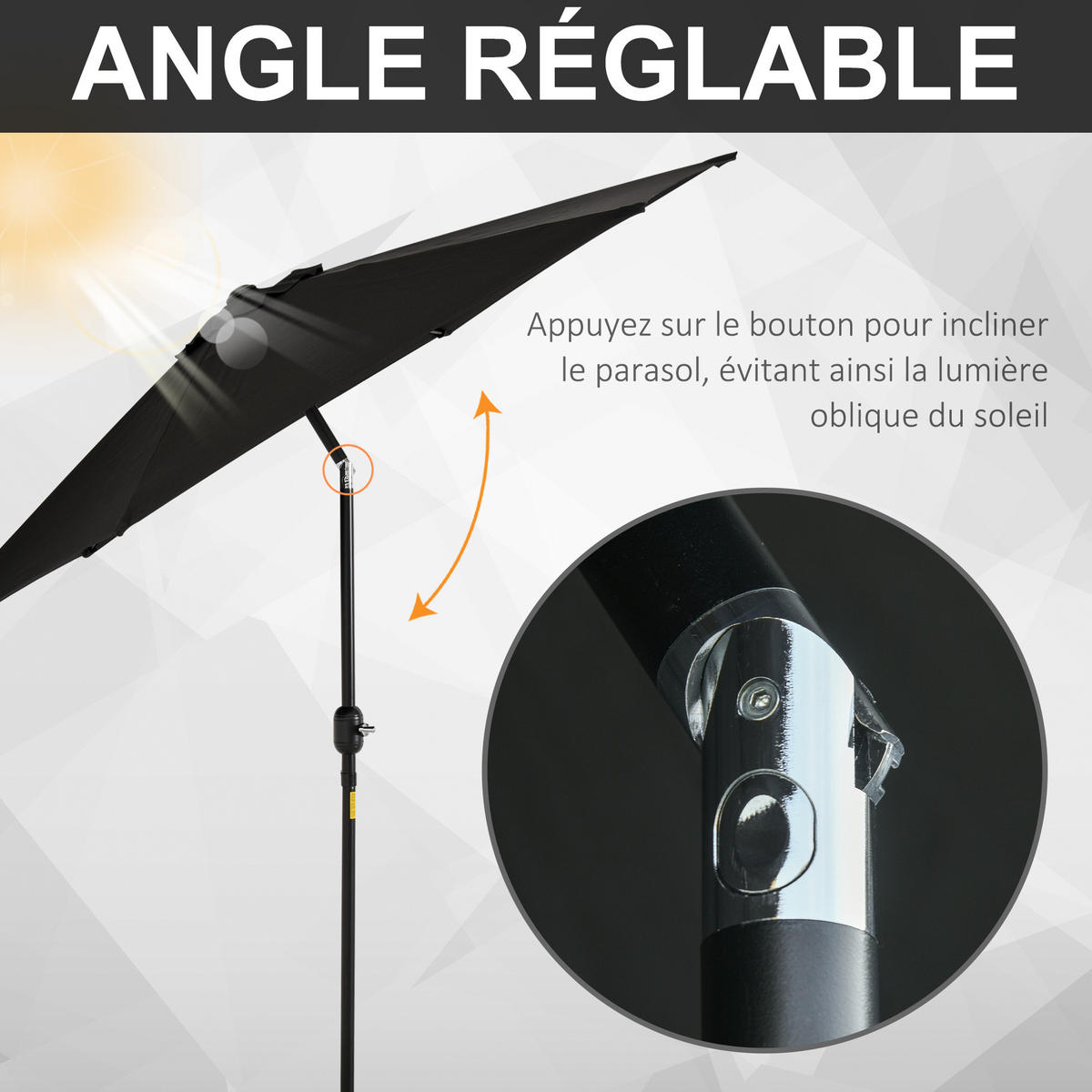 SONNENSCHIRM DE-11491 Ø260/235 cm Schwarz - Schwarz, Metall (260/260cm) - ComfortXL