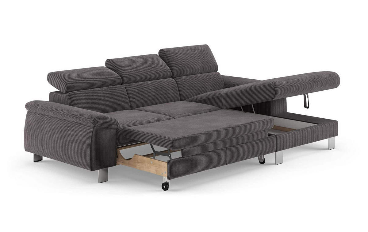 ECKSCHLAFSOFA mit Bettkasten – Cord-Stoff - Chromfarben/Anthrazit, Holz/Textil (166/244cm) - Cotta