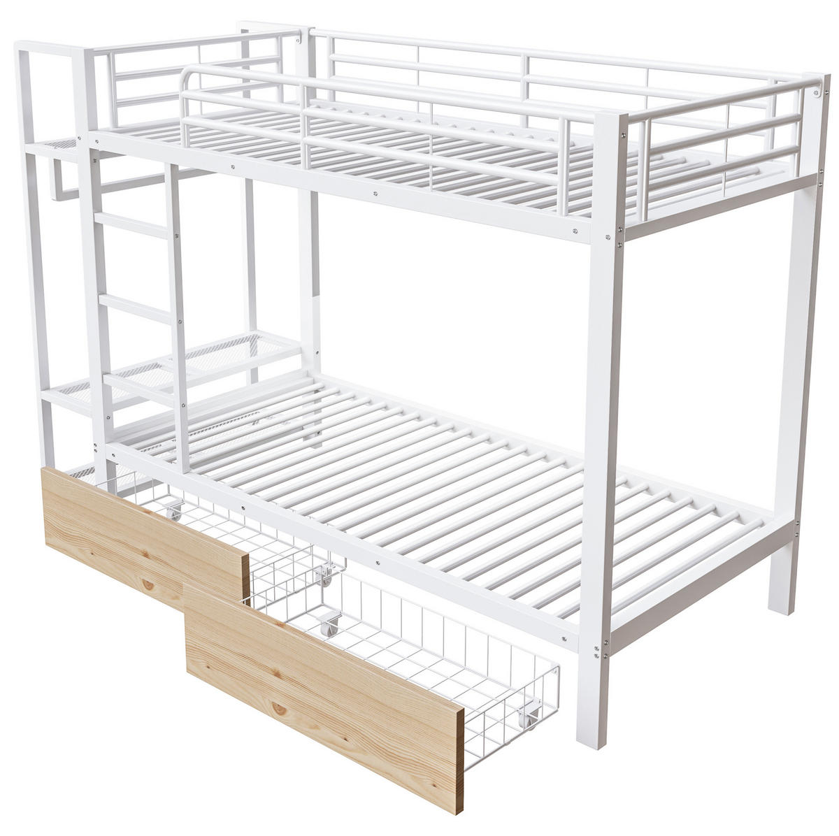 ETAGENBETT aus Metall und MDF 90x200 cm Weiß mit LED-Beleuchtung, Schubladen und Ablagen - Weiß, Metall (90/200cm) - IVMEU