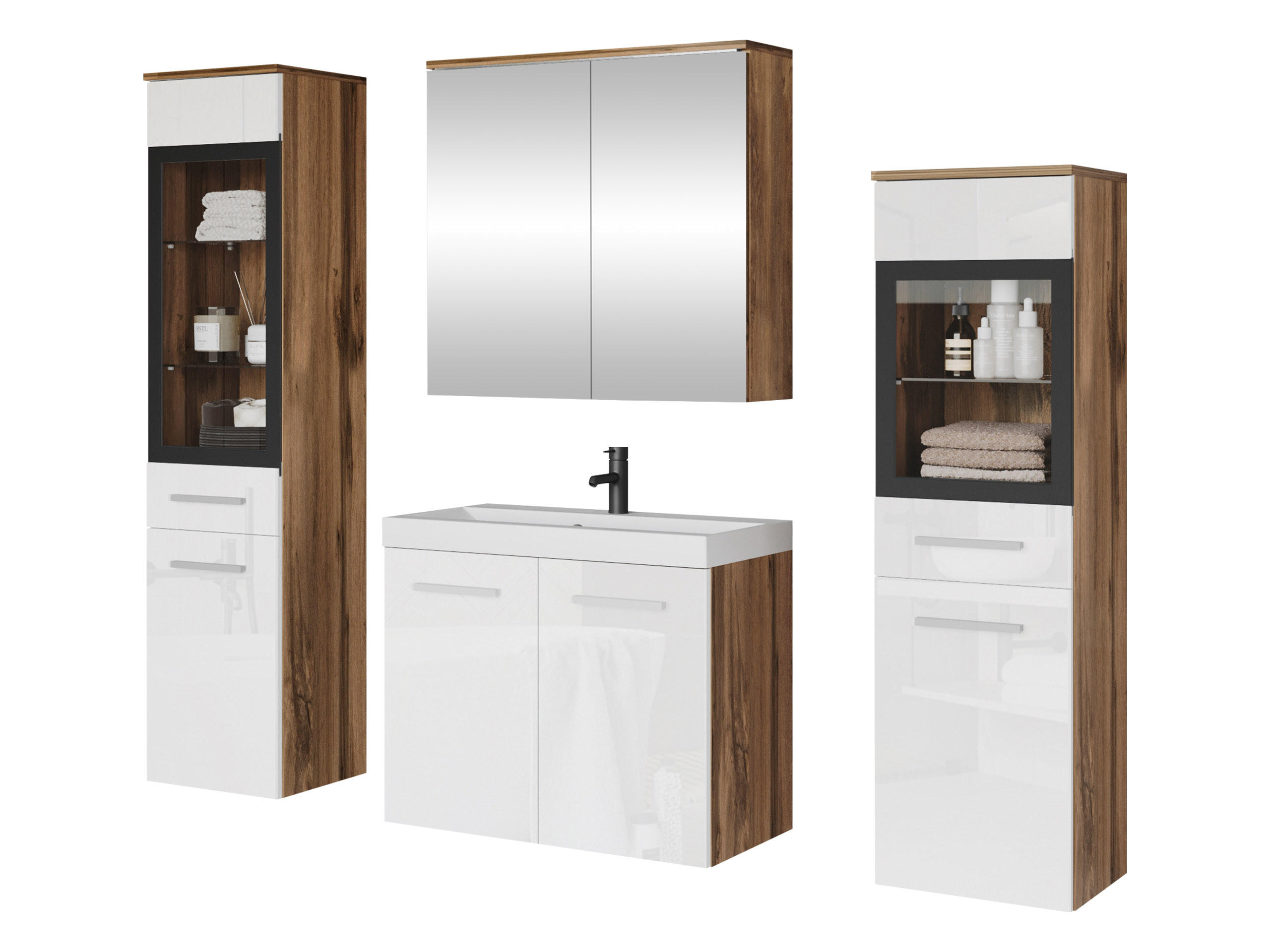 BADMÖBEL-SET Madrit II - Silberfarben/Braun, Holzwerkstoff/Kunststoff (132/132/30cm) - MIRJAN24