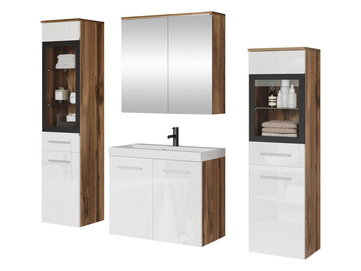 BADMÖBEL-SET Madrit II - Silberfarben/Braun, Holzwerkstoff/Kunststoff (132/132/30cm) - MIRJAN24