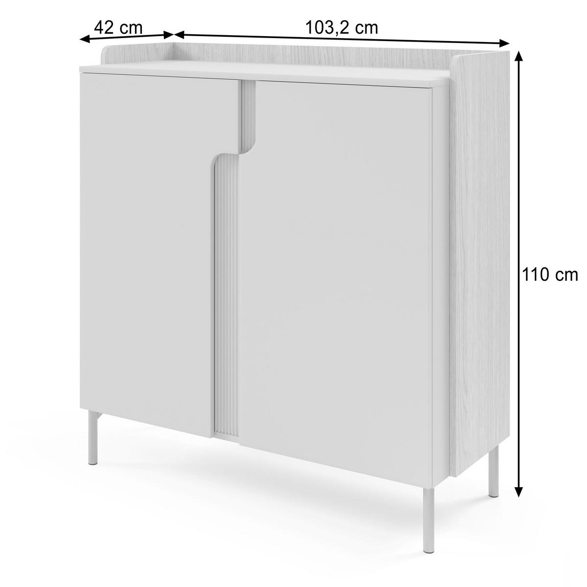 KOMMODE Positivo, Hochkommode mit 2 Türen, 103 cm, Mavelie-Eiche + Macadamia - Eichefarben, Holzwerkstoff (103/110/42cm) - Beautysofa