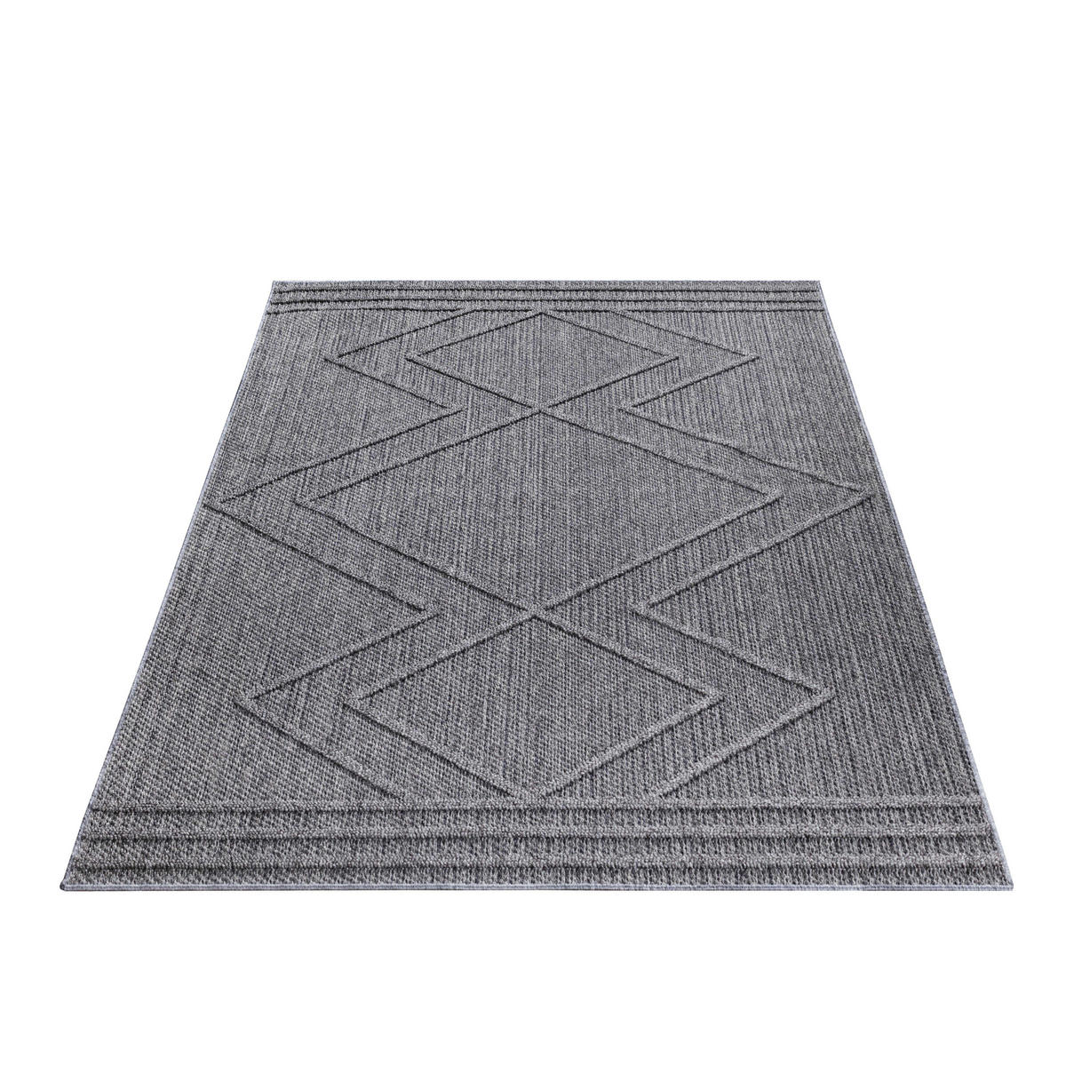 TEPPICH Outdoor Flachgewebe Boho-Muster Polypropylen Küche Grau Rechteckig 120x170 - Grau, Textil (120/170cm) - KADIMA DESIGN