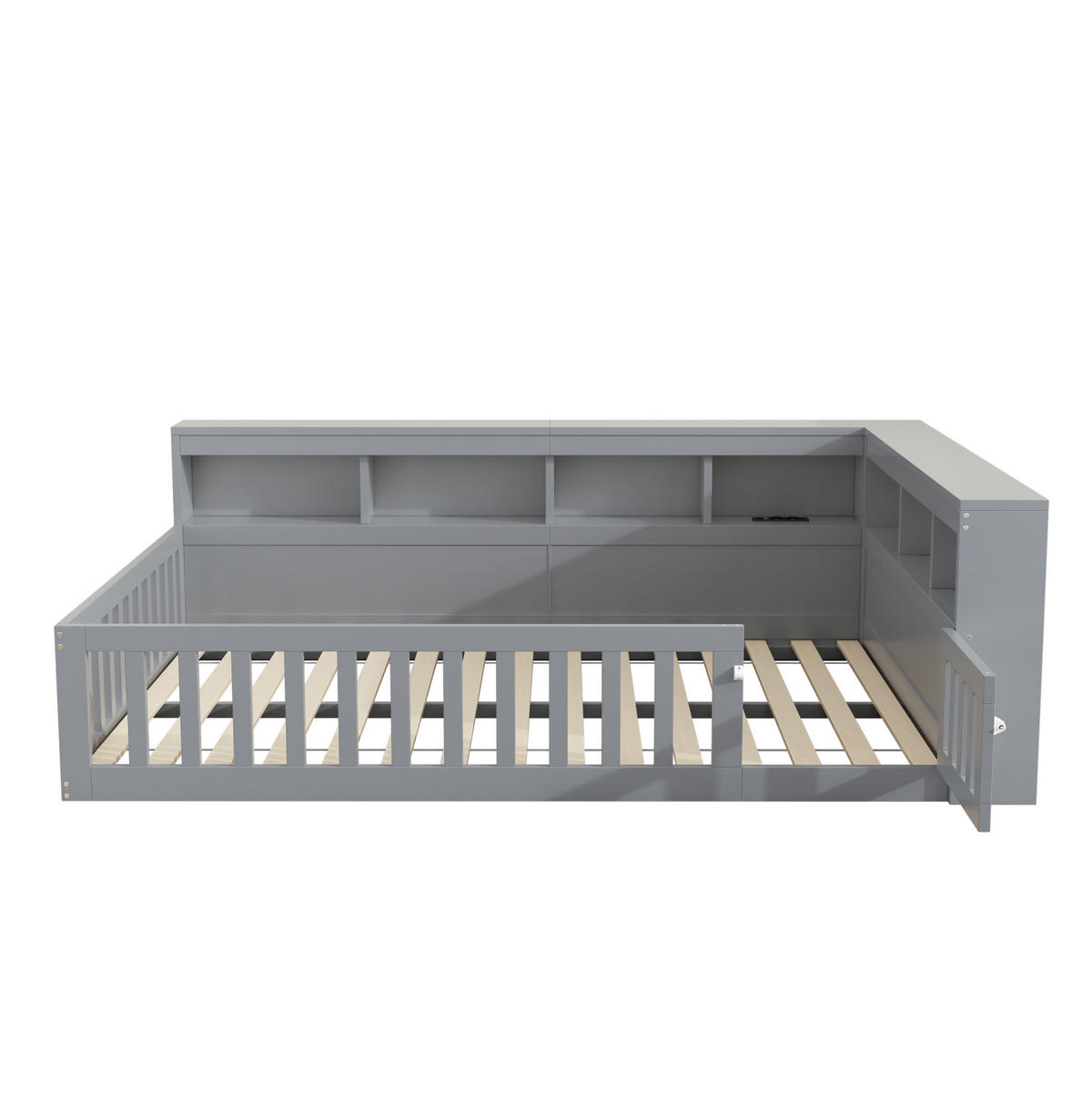 BETT mit Stauraum und USB-Anschlüssen 140x190 cm Grau 3 Pakete - Grau, Holzwerkstoff (90/190cm) - Beauniv