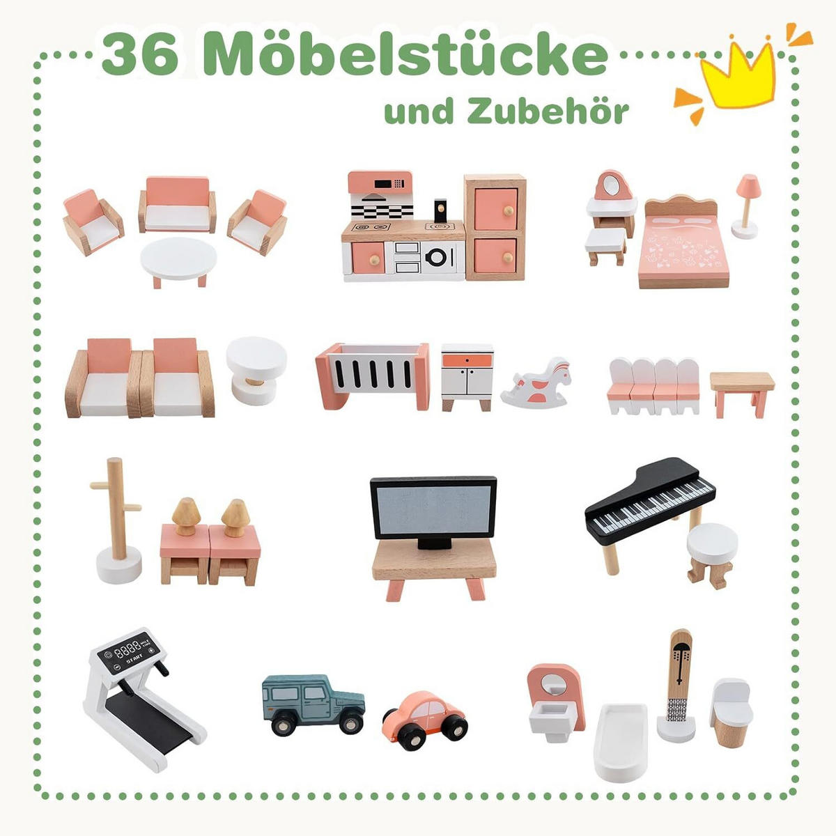 PUPPENHAUS 83cm Grün - Grün, Holz (37/83/87cm) - COSTWAY