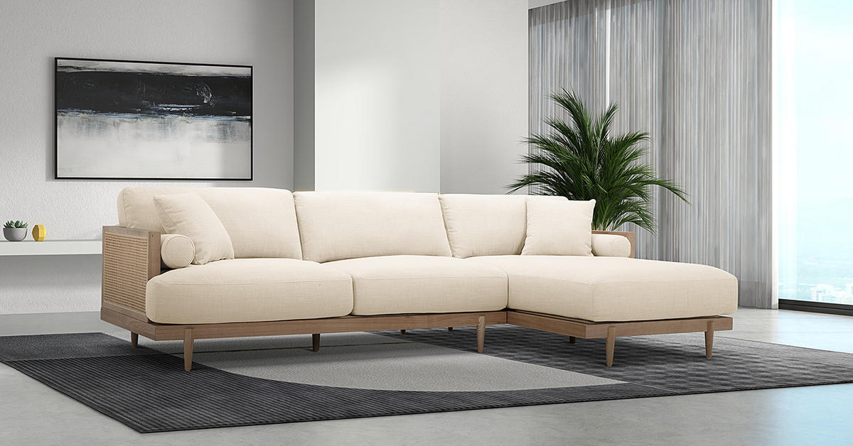ECKSOFA mit Longchair - Beige - Eschefarben/Hellgrau, Holz/Textil (302/96cm) - home24