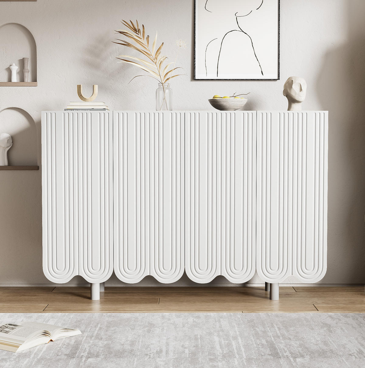 KOMMODE aus MDF 120x37,5x80,8cm in Weiß mit 4 Türen - Weiß, Holzwerkstoff (120/80.8/37.5cm) - Modfu