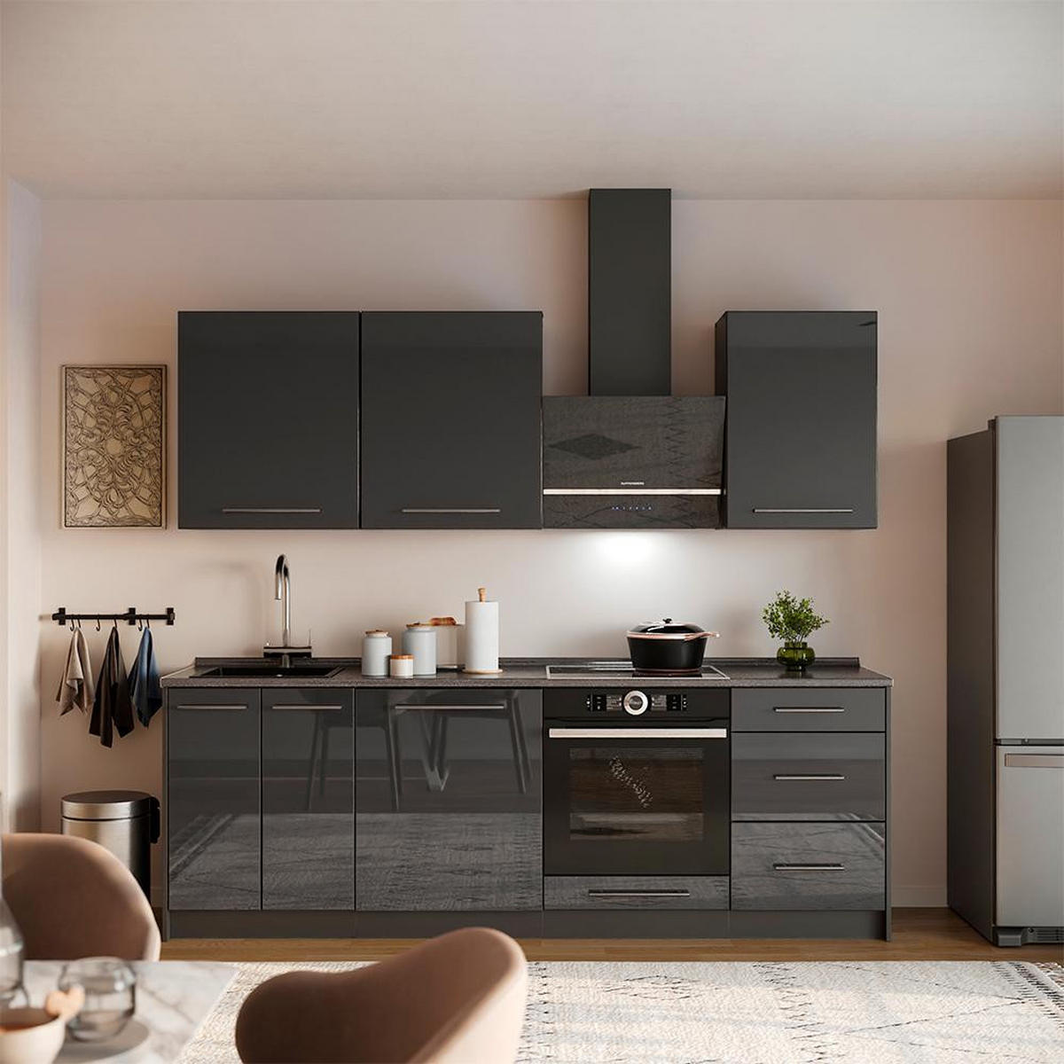 SPÜLENUNTERSCHRANK Fame-Line, Anthrazit Hochglanz/Anthrazit, 60 cm - Schwarz Hochglanz/Anthrazit, Holzwerkstoff (60/82/60cm) - Vicco