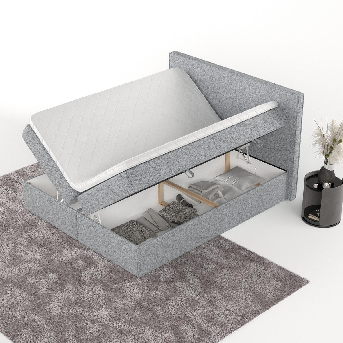 BOXBETT Nuvia 140/200 cm Grau im Riva Stoff - Schwarz/Grau, Holz/Holzwerkstoff (140/200cm) - AltaBeds