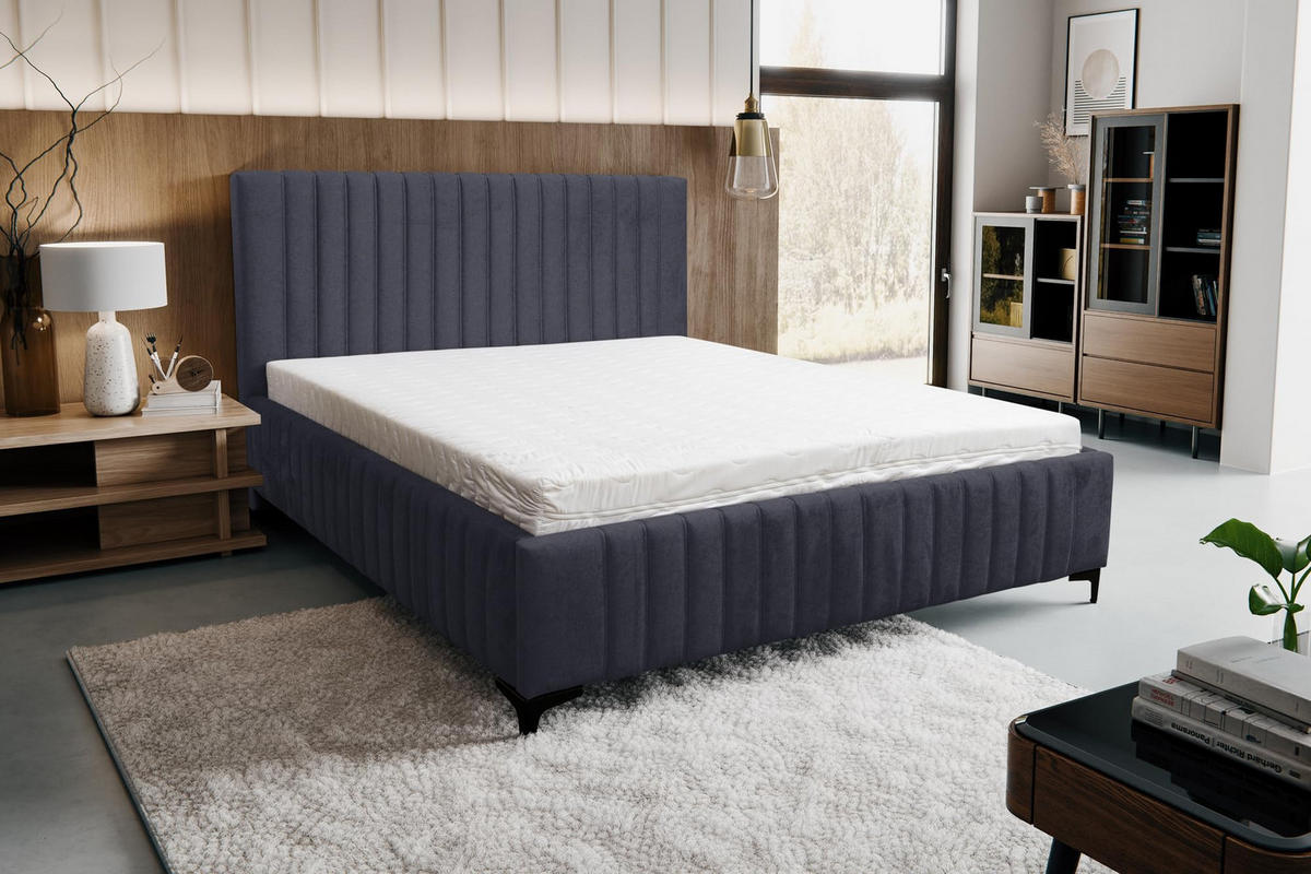 POLSTERBETT QUANT mit Bettkasten Velour Stoff 180 x 200 cm - Dunkelgrau, Holzwerkstoff (180/200cm) - VENASI MÖBEL