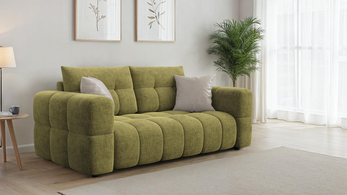 SOFA CLOUDI 2,5-Sitzer, olivgrün - Schwarz/Olivgrün, Holz/Textil (211/89/104cm) - Courtois Laville