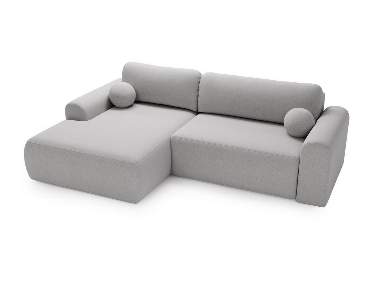ECKSOFA Aurora Hellgrau, mit Schlaffunktion in Lambi Stoff, linke seite - Hellgrau, Holzwerkstoff/Textil (257/177cm) - Bettso